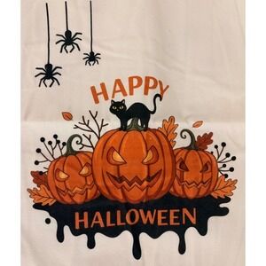 NEW‎ Happy Halloween Canvas Tote Bag Jack-O-Lantern Black Cat Spiders